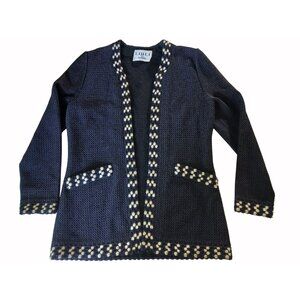 Vintage 90s Lihli New York Womens Open Black Knit Cardigan Size 8 Minimalist